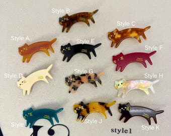 Cute Cat Hair Clip | Minimalist Acetate Kitty Barrette | Tortoise Shell Animal Hair Pin | Calico Cat Mom Gift | Aesthetic Hair Accessories