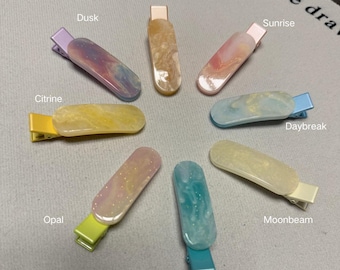 Dreamy Marble Resin Hair Clips | Gold Fleck Alligator Clips | Pastel Celestial Hair Barrettes | Cute Makeup Styling Clips | Gift for Her