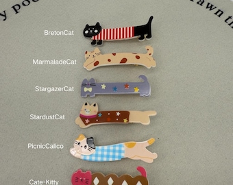 Long Cat Hair Clip | Funny Acetate Kitten Barrette | Whimsical Animal Hair Slide | Cute Cat Mom Gift | Unique Novelty Hair Accessories