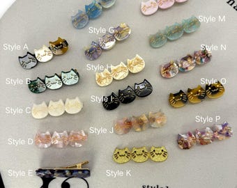 For Women and Girls Triple Cat Face Hair Clips | Kawaii Kitten Barrettes, Acetate Animal Pins, Cute Y2K Accessories