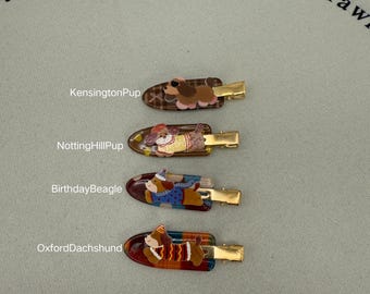 Cute Dachshund Hair Clips | Preppy Sausage Dog Barrette | Whimsical Puppy Hair Slide | British Style Dog Mom Gift | Fall Winter Accessories