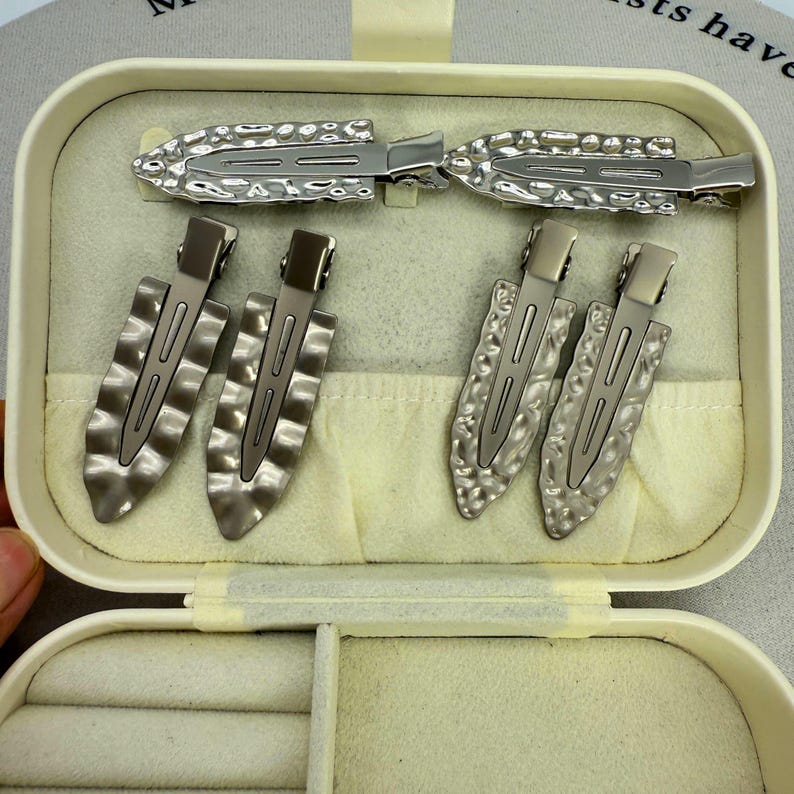 Y2K silvermetallhårspänneset, Cybercore-hårspänne med näbb, Acubi estetiska håraccessoarer, minimalistisk luggspänne, trendig present till henne bild 9
