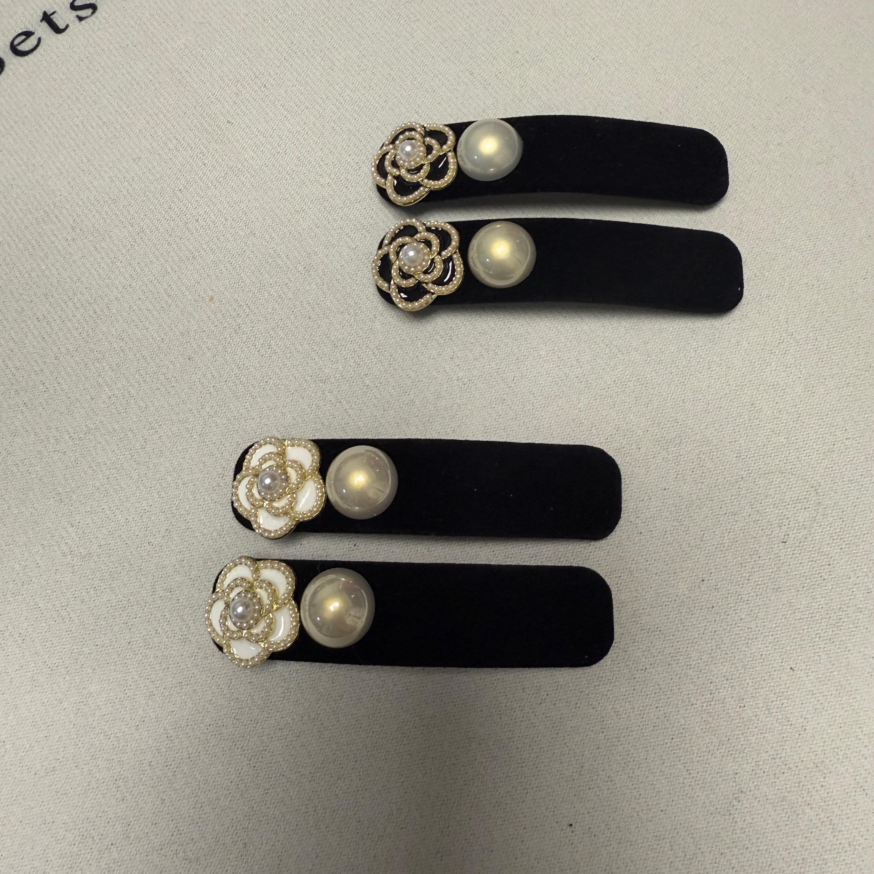 Black Velvet Camellia Hair Clip | Pearl Flower Barrette 