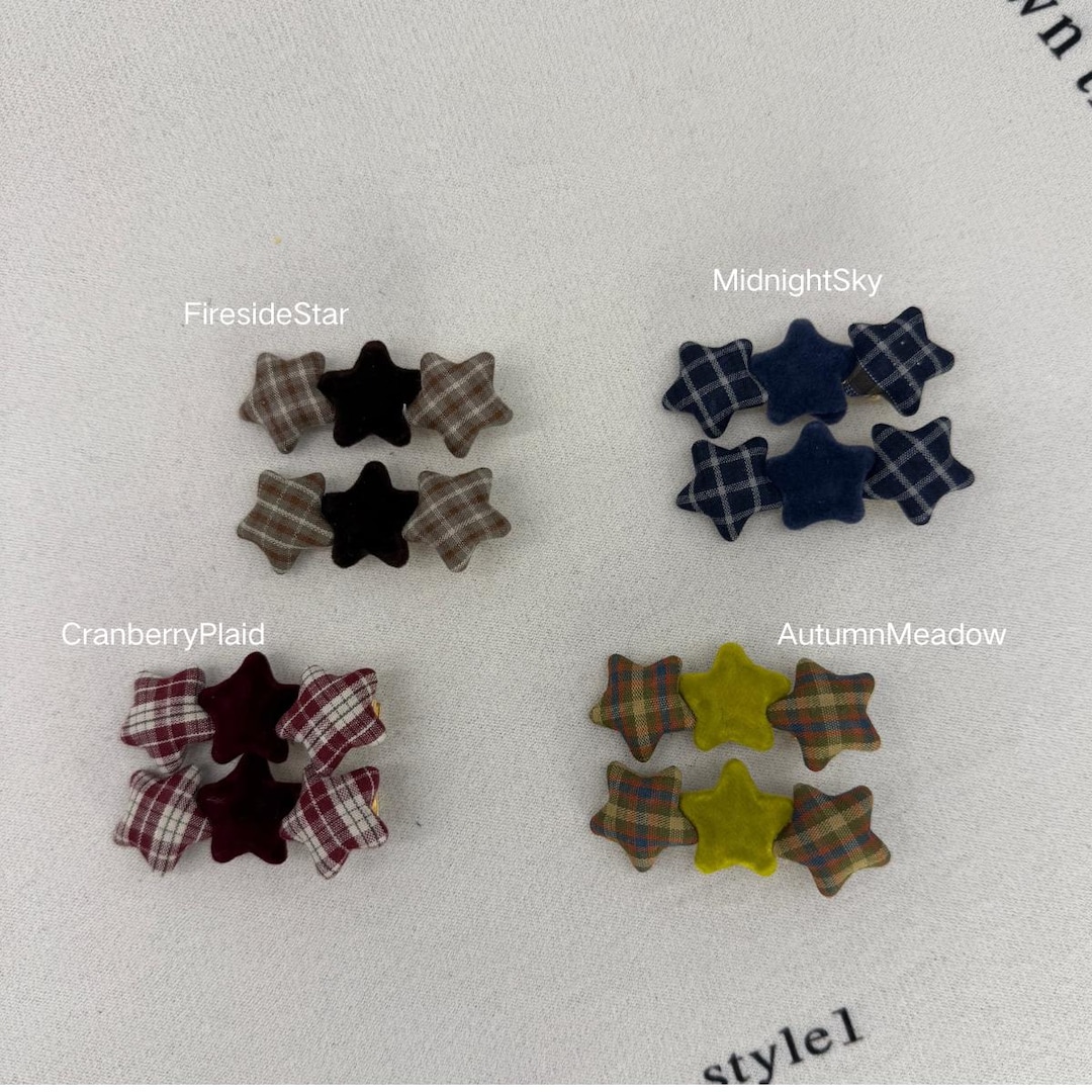Preppy Clips Plaid & Velvet Star Hair Clips | Preppy Tartan Barrette Set | Dark ...