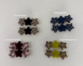 Plaid & Velvet Star Hair Clips | Preppy Tartan Barrette Set | Dark Academia Fall Winter Accessories | Cute Puffy Fabric Hair Pin