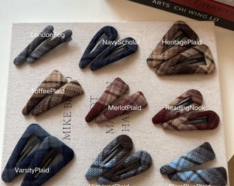 Dark Academia Plaid Hair Clips | Tweed Wool Texture Snap Clips | Tartan Fall Winter Hair Accessories | Preppy School Girl Gift