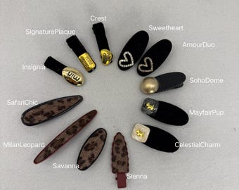 Chic Velvet & Leopard Hair Clips | Gold Accent Barrette | Rhinestone Heart Snap Clip | Faux Fur Animal Print | Old Money Aesthetic Gift