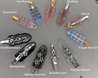 Y2K Rhinestone Hair Clips | Coquette Gingham & Floral Barrettes | Edgy Black Star Hair Slides | Acetate Bangs Clip | Cute Gift for Her
