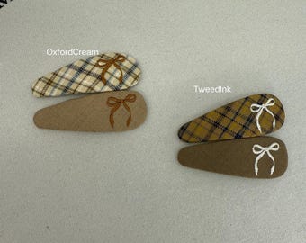 Preppy Plaid Hair Clips Set, Embroidered Bow Snap Barrettes, Dark Academia Aesthetic, Fall Tartan Hair Accessories, Cute School Girl Gift