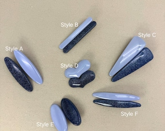 French Blue Hair Clip Set | Minimalist Navy & Pastel Geometric Barrettes | Aesthetic Y2K Hair Pins | Chic Everyday Hair Accessories