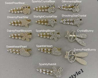 Pearl & Crystal Hair Slides | Cute Bear Star Heart Bunny Hair Grips | Gold Hair Clips for Her | Bridesmaid Gift | Stocking Filler | Kawaii