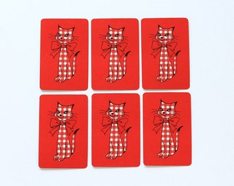Vintage MINI Playing Cards with Red Plaid Cat