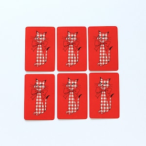 赤いチェック柄の猫のヴィンテージミニトランプ