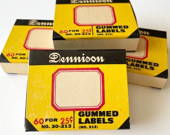Full Box of Vintage Dennison Labels - Red Bordered Gummed Labels