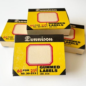 Full Box of Vintage Dennison Labels - red bordered gummed labels - no. 30-213