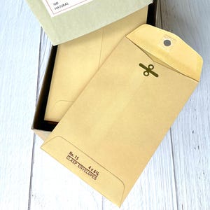 May include: A box of 100 natural brown envelopes with a clasp closure. The envelopes are 4 x 6 1/2 inches and are labelled "No. 15 Clasp Envelopes".