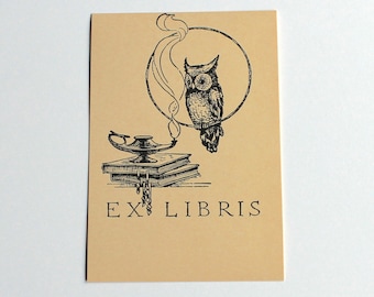 Vintage Eulen und Räucher Ex Libris Etiketten