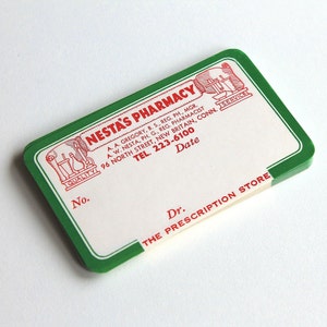 Vintage Nesta's Pharmacy Rx Labels - Blank with Green and Red Illustrations