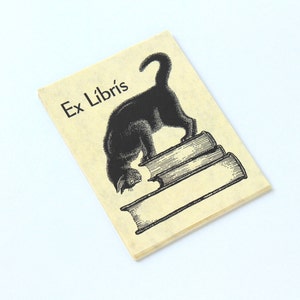 Ex libris vintage con gatto curioso - Etichette Ex Libris