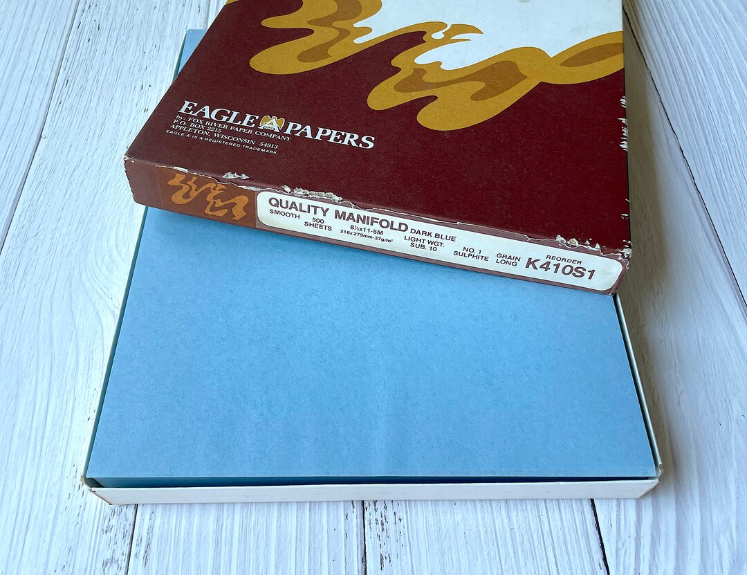Vintage Blue Manifold Paper Letter Size Eaglea Brand Dark Blue 10 Lb