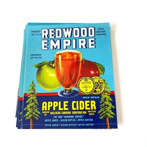 Vintage Apple Cider Labels - Redwood Empire brand