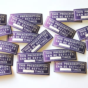Vintage Blue Pharmacy Labels - Refill Instructions