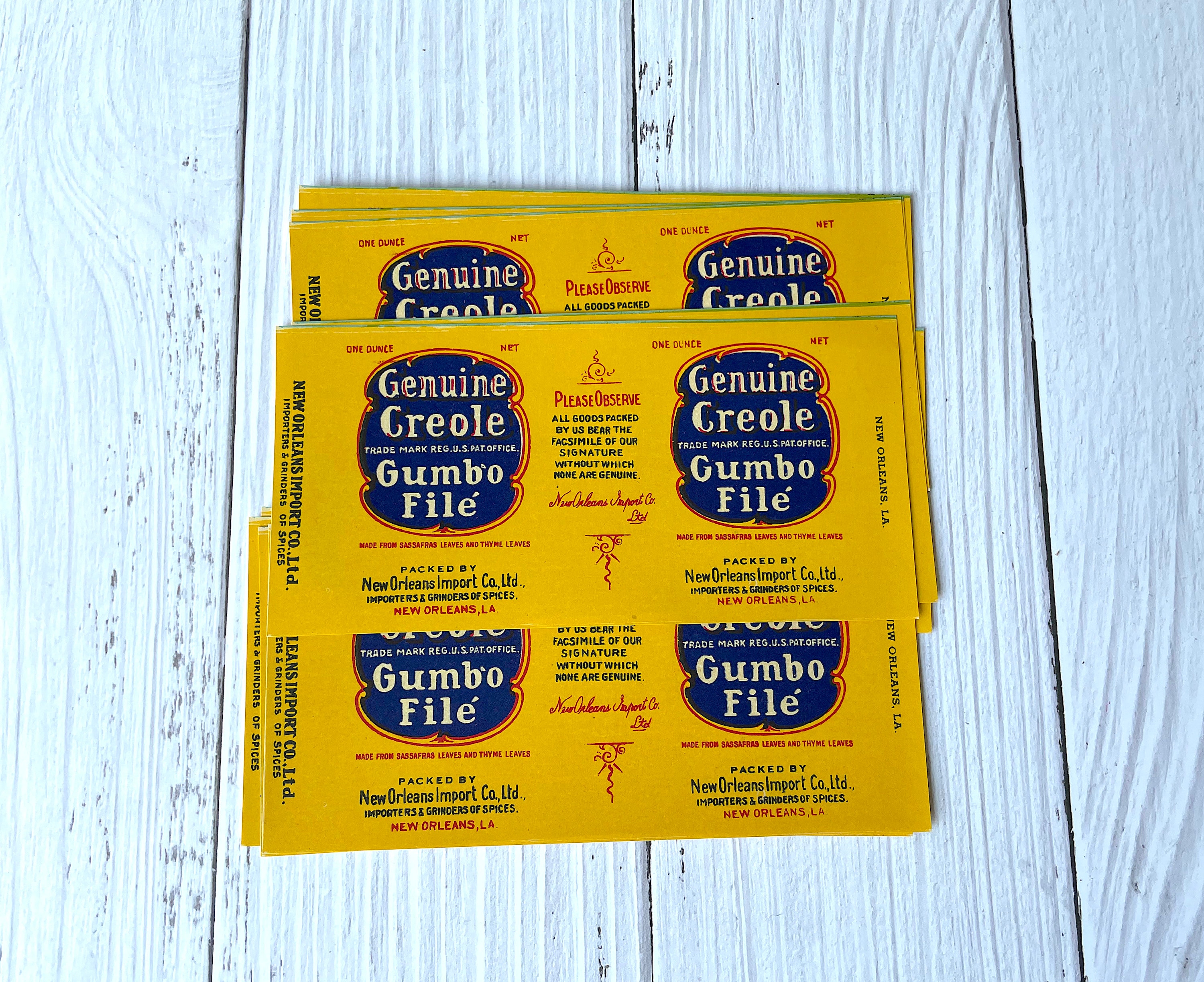 Vintage Spice Labels - Genuine Creole Gumbo Filé Seasonings