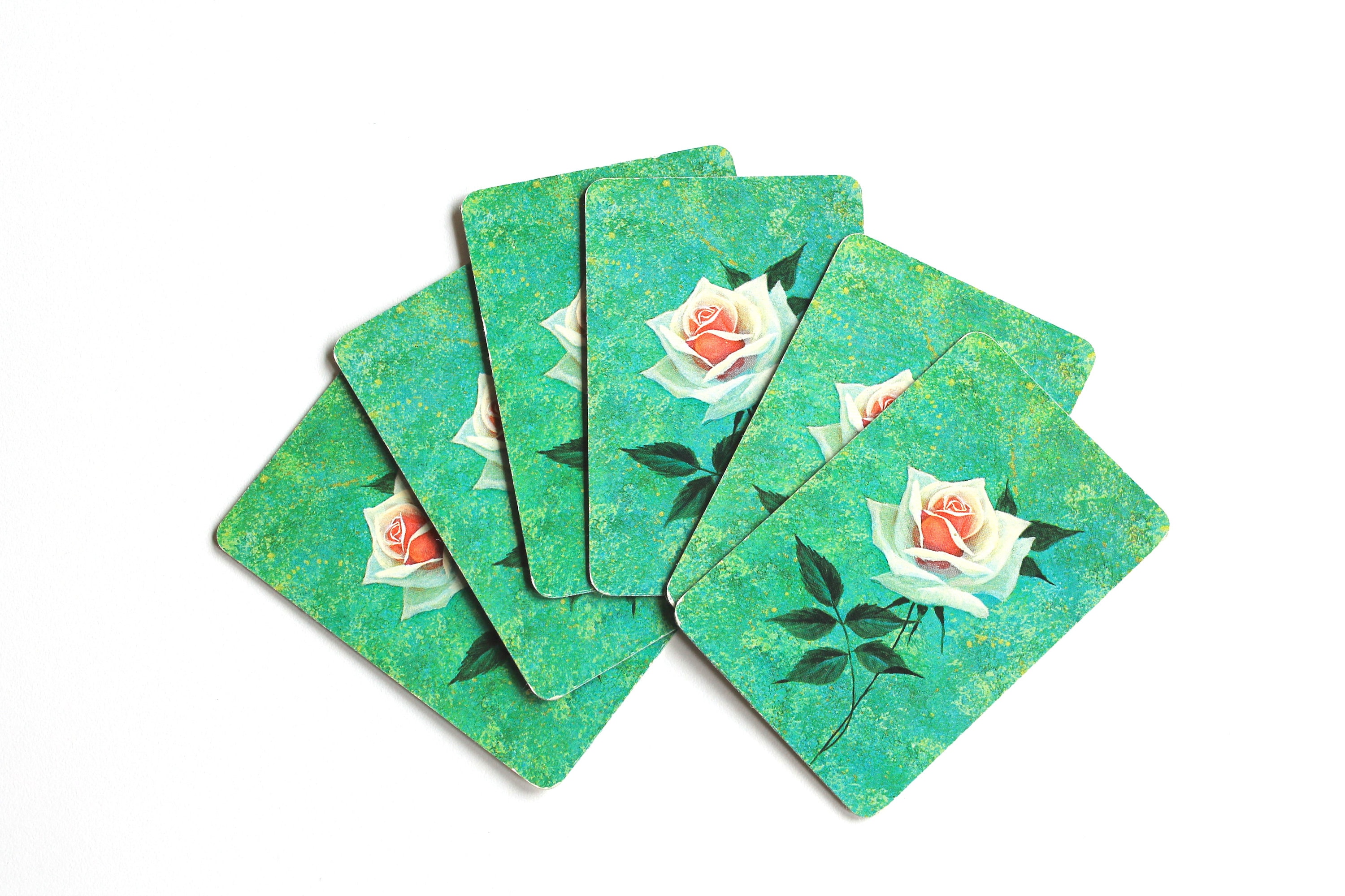 ピンクと白のバラが描かれたヴィンテージミニトランプ - Etsy 日本