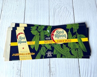 Vintage Red Moon Can Labels - Early Peas