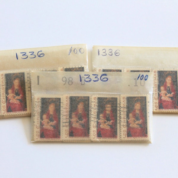 Vintage 5 cent Christmas Stamps - Hans Memlin Artwork Virgin and Child