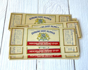 Vintage Spice Labels - New Orleans Import Co. Genuine Shot Pepper