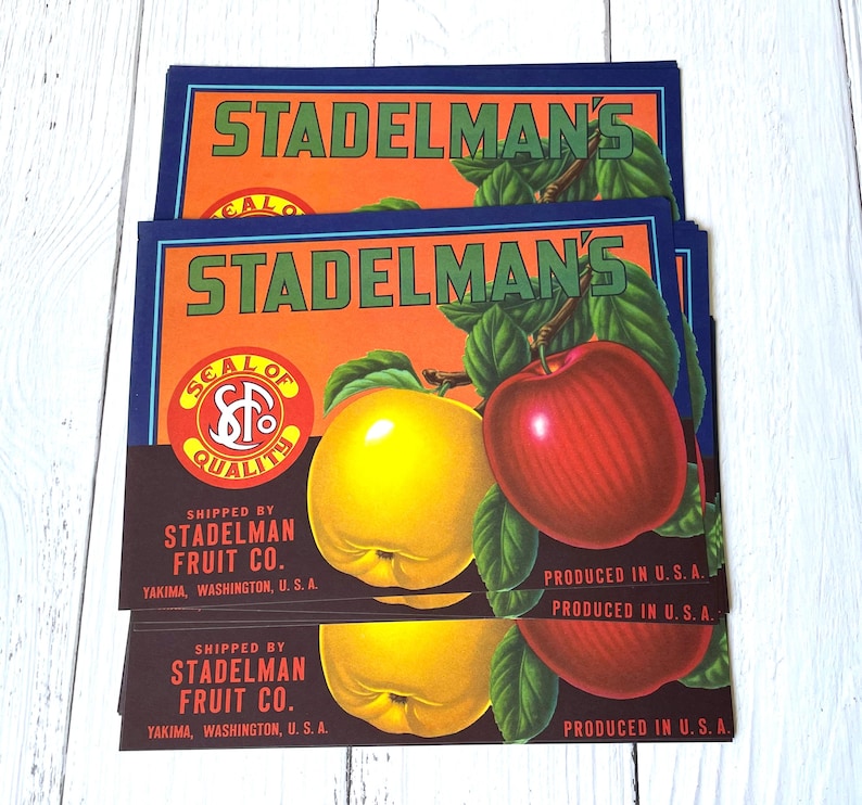 Vintage Crate Labels - Stadelman's Apples - Etsy
