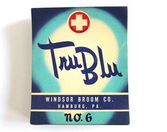Vintage Tru Blu Brand turquoise and Navy blue Broom Labels