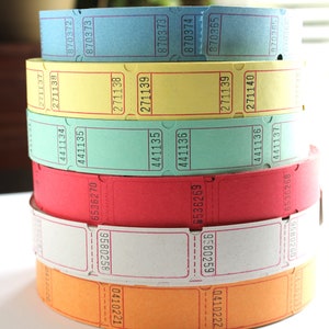 100+ Blank Tickets - retro Carnival, Theatre, Raffle - Choose Blue, Yellow, Green, Red, White or Orange