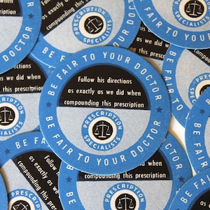 Vintage Blue Pharmacy Labels - Be Fair to your Doctor