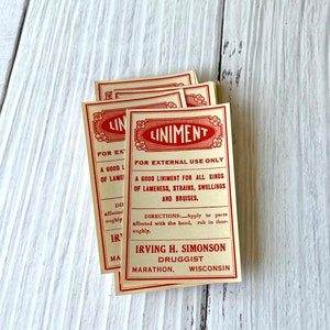 Antique Apothecary Labels - Red Liniment Labels