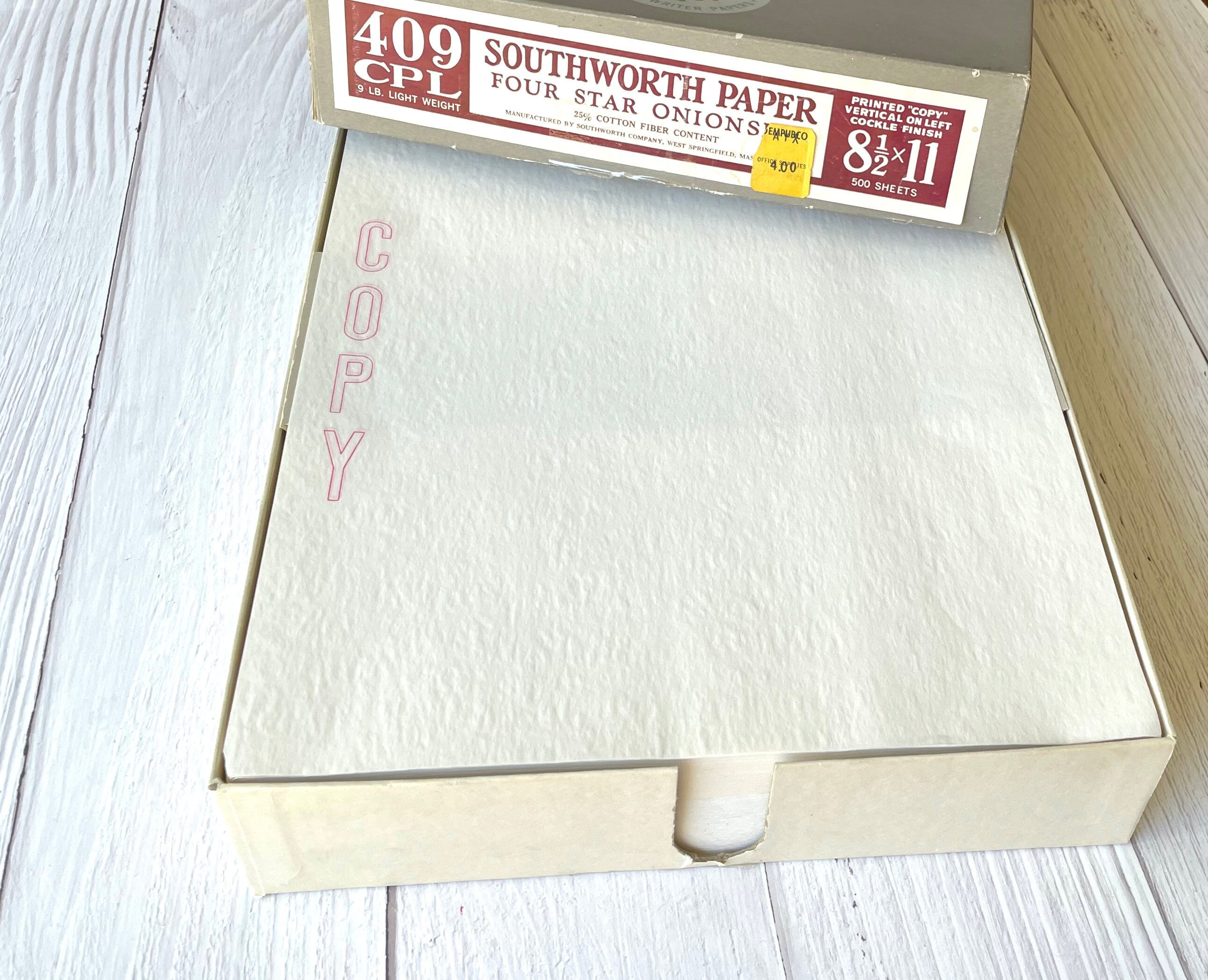 Onion Skin Paper, Cockle Finish, 25% Cotton Fiber, Lightweight, 12