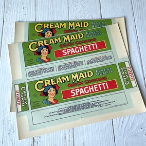 Vintage Box Labels - Cream Maid Quick Cooking Spaghetti Noodles