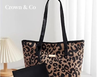 Leder Henkeltasche Leopard Print Y2K Vintage Großraum - Perfekt für den Alltag!