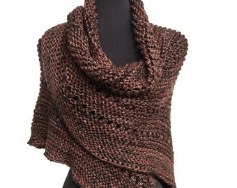 Outlander Inspired Knitted Shawl Rustic Brown Wrap with Tassels