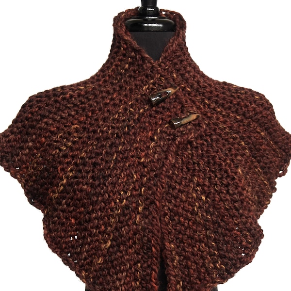 Outlander Inspired Knitted Capelet Brown Color Cowl Turtleneck with Toggle Buttons