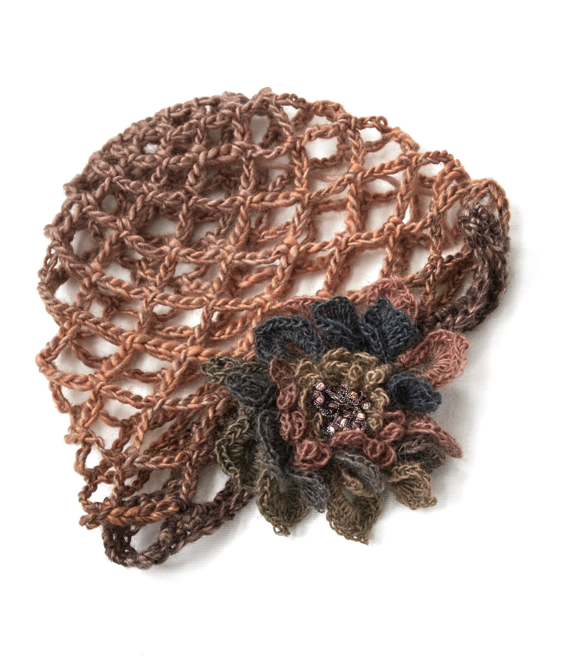 Crocheted Net Skull Cap Caramel Brown Color Flapper Hat With  display picture 1