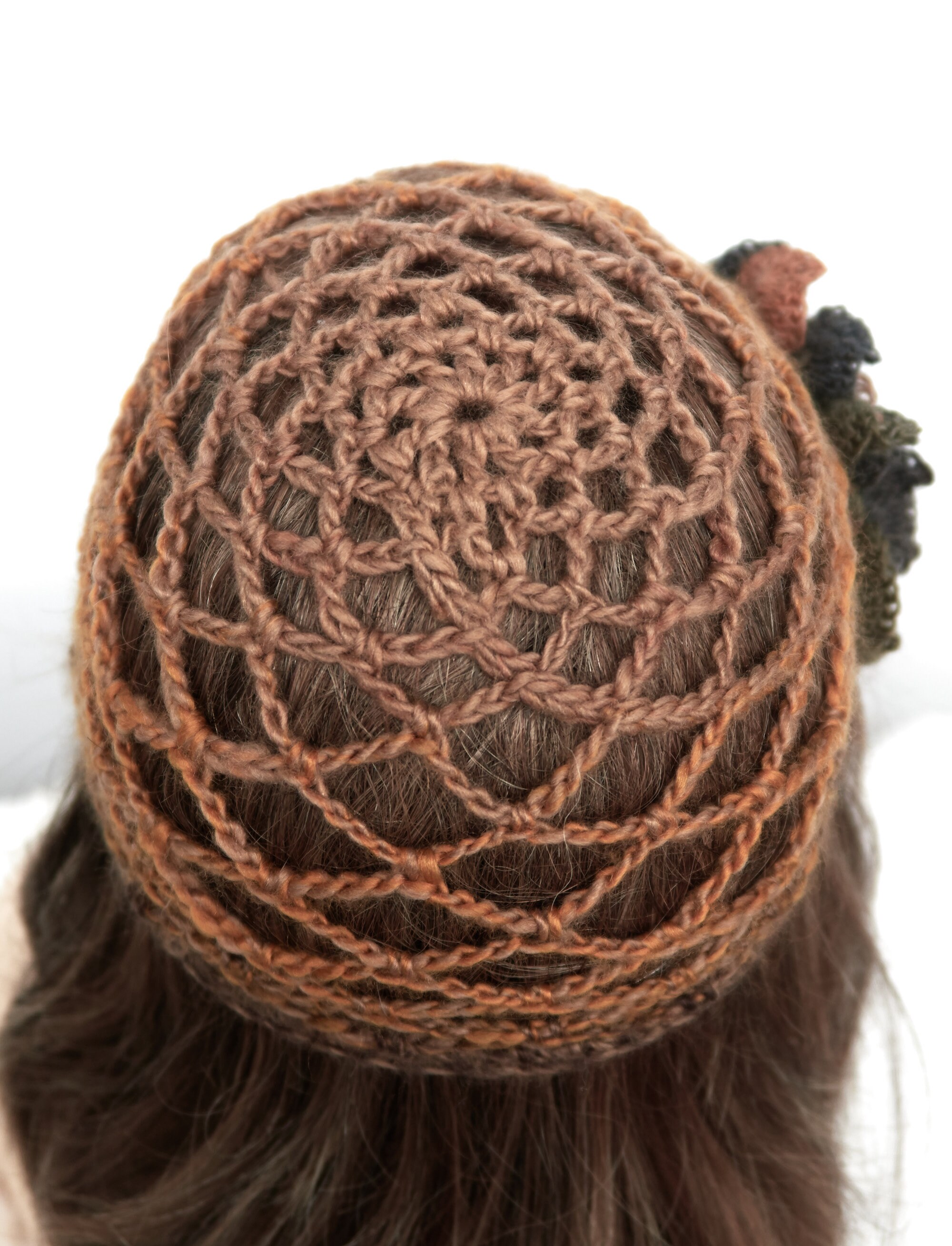 Brown  Hat with Orange Flower  Crochet Flapper Hat Personalized Headdress Brown Crochet Hat With Flower - Etsy main image 3