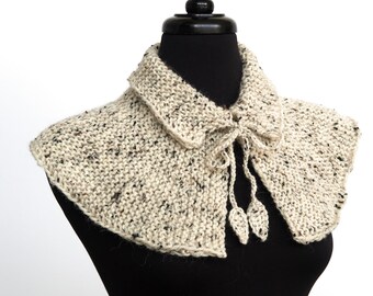 Outlander Inspired Knitted Wool Collar Birch Tweed Capelet with Cord Ties