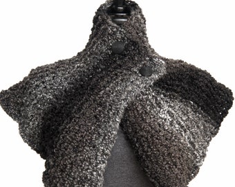 Outlander Knitted Brianna's Capelet by Tanya Babkin Black Gray Collar Cowl Turtleneck with Buttons