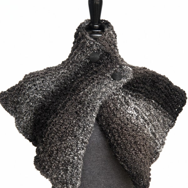 Outlander Knitted Brianna's Capelet by Tanya Babkin Black Gray Collar Cowl Turtleneck with Buttons