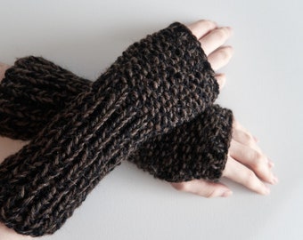 Outlander Inspired Knitted Armlets Wool Version Arm Warmers Dark Brown Black Color