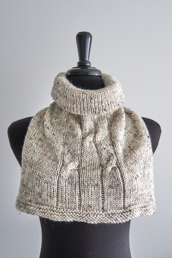 Knitted Wool Turtleneck Collar Dickey Gaiter Wool Cowl Light Beige Birch  Tweed Color 