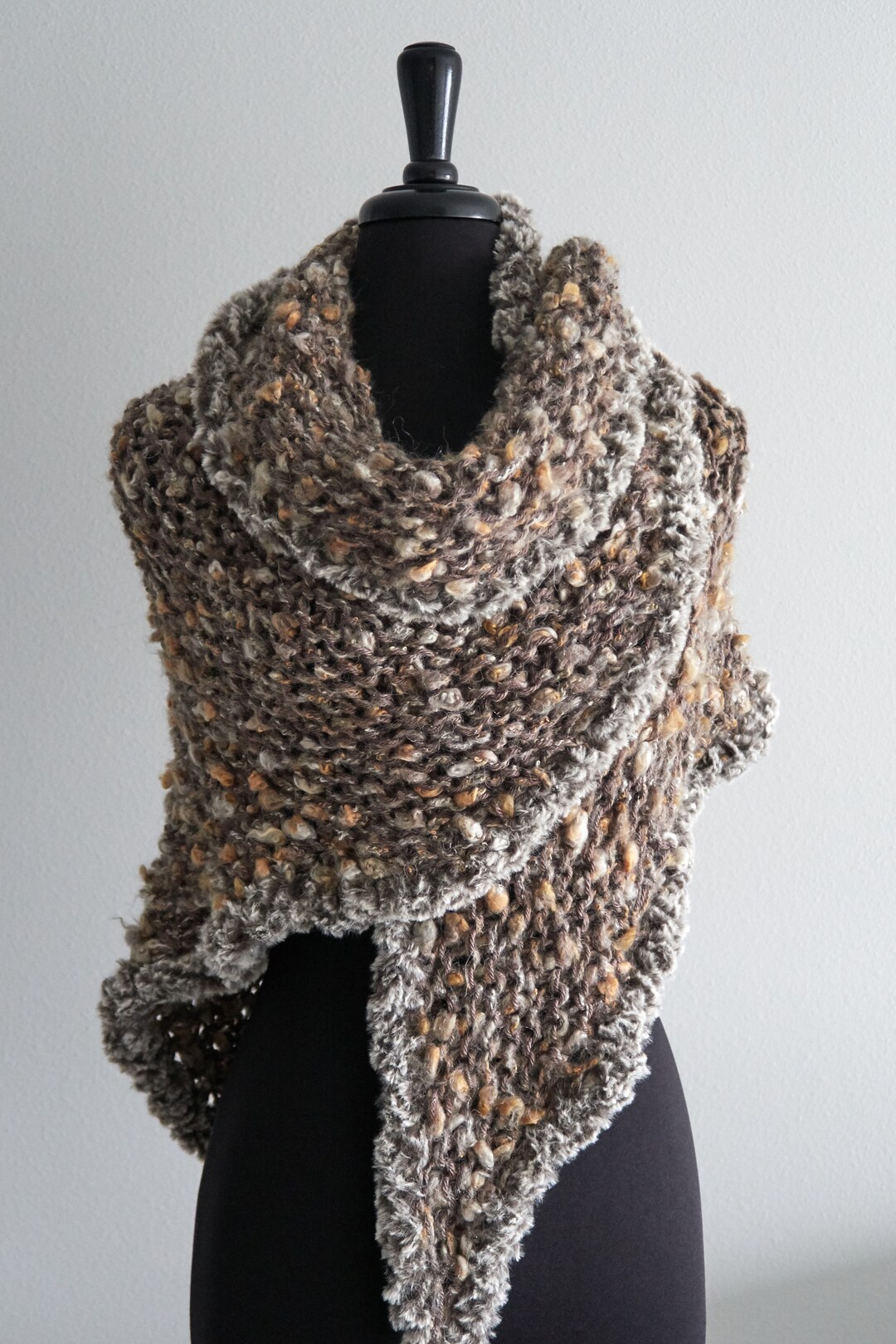 Outlander Inspired Knitted Shawl Brown Beige Chunky Knitted Etsy