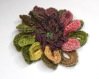 Crochet Statement Flower Green Pink Yellow Color Hat Hair Scarf Shawl Brooch Pin